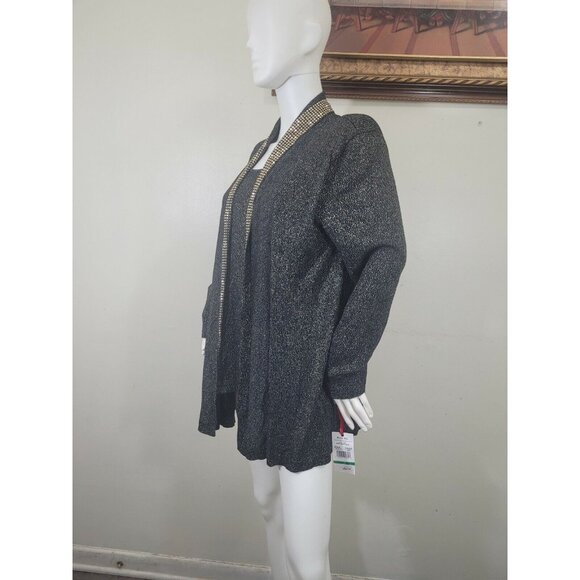 Ruby Rd Women's Size L Layered Look Jkt Top Combo Black Gold Sparkle Stretch 34 - Picture 2 of 9